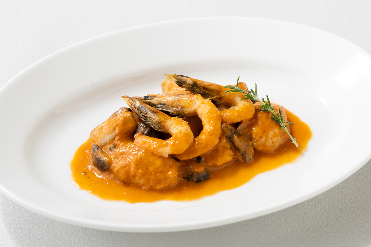 熊本県産 芝海老のムースときのこクリーム煮